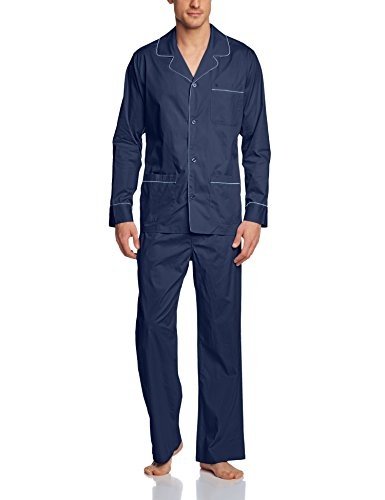 Seidensticker Herren Zweiteiliger Schlafanzug Pyjama lang, Gr. Large (Herstellergröße: 52), Blau (