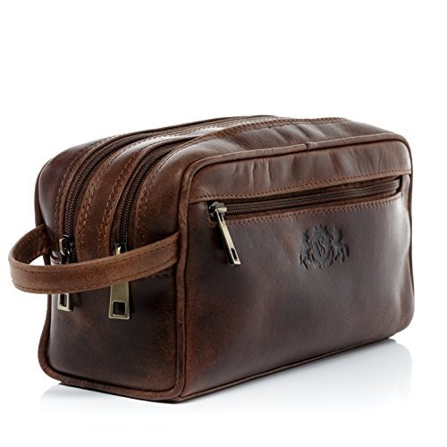 SID & VAIN® Kulturtasche GATWICK - Herren Necessaire groß Lederbeutel - Kulturbeutel im Vintage-Lo