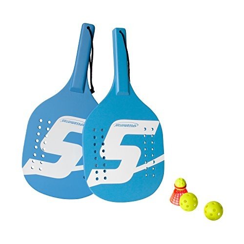 Speedminton Beach Paddle Set Speedminton Robustes Holz Beach Paddle 2 Spieler Set - Incl. 2 Bällen 