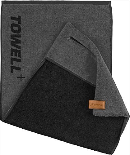 STRYVE Towell Plus Handtuch mit Tasche und Magnetclip, Grau (Platinum Grau) Gym Handtuch TOWELL+, Ei
