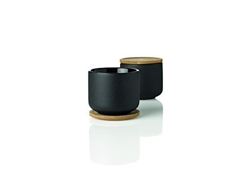 Stelton x-632 Theo Becher mit Untersetzer, Stein, schwarz, 9 x 9 x 9 cm