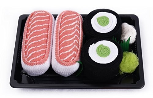 Sushi Socken 2 Paar Lachs, Maki-Sushi mit Gurke EU-Größen 36 37 38 39 40 41 42 43 44 45 46 in Euro