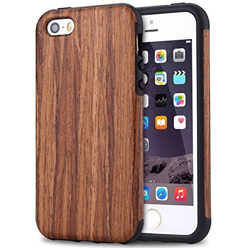 TENDLIN iPhone SE Hülle Holz und Flexiblem TPU Silikon Hybrid Weiche Schutzhülle für iPhone SE 5S