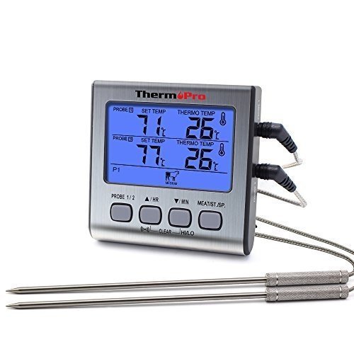 ThermoPro Digitales Grill-Thermometer Bratenthermometer Fleischthermometer mit Timer, zwei Edelstahl