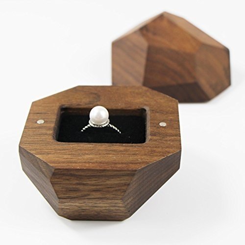 UOOOM Walnuss-Holz Ring Box Handgefertigte Einzigartige Ring-Box Schmuckschatullen (Walnuss Holz)