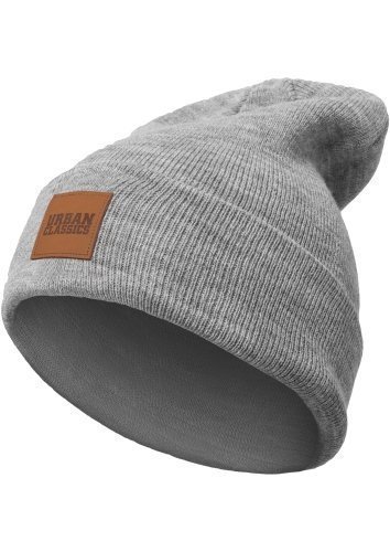 Urban Classics TB626 Unisex Strickmütze Leatherpatch Long Beanie Grey, One size (Herstellergröße: