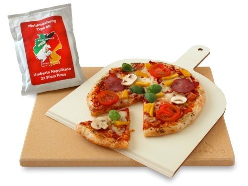 Vesuvo Pizzastein- / Brotbackbackstein Set für Backofen und Grill / eckig / 38x30 cm / mit Pizzasch