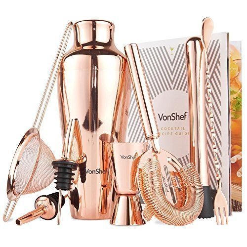 VonShef Premium Kupfer Pariser Cocktailshaker Set in Geschenkbox mit Rezepten & Zubehör