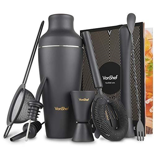 VonShef Premium Mattschwarz Pariser Cocktailshaker Set