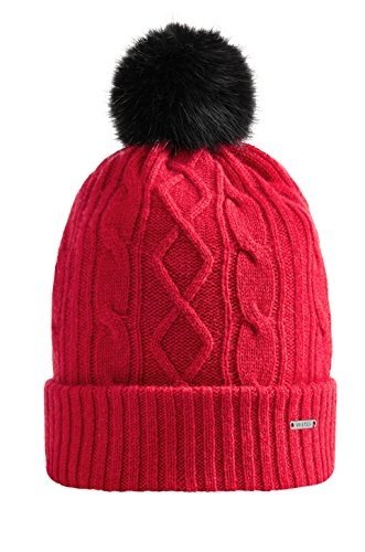 Vulpés Beanie Damen mit Bommel - Intelligente beheizbare Mütze für warme Ohren (Rot)