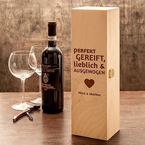 Weinbox aus Holz " Weinbeschreibung " mit Gravur - Personalisiertes Liebes Geschenk zum Valentinstag