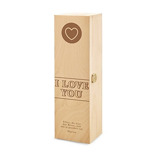 Weinbox aus Holz mit Gravur – I Love You – Personalisiert mit Namen – Weinkiste als Geschenkid