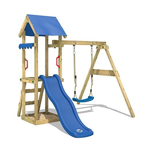 WICKEY Spielturm TinyWave Kletterturm Spielhaus mit Rutsche und Schaukel, Sandkasten und Kletterleit