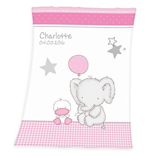 Wolimbo Flausch Babydecke mit Ihrem Wunsch-Namen und Ballon Elefant Ente Motiv