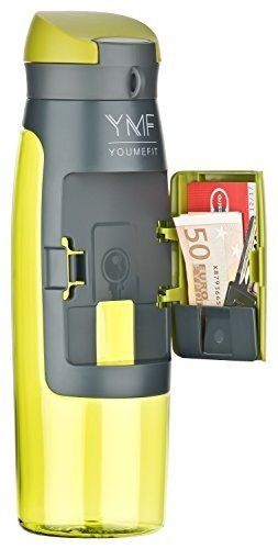 YOUMEFIT Sport Trinkflasche mit Fach für Geld, Karten I praktische Sportflasche