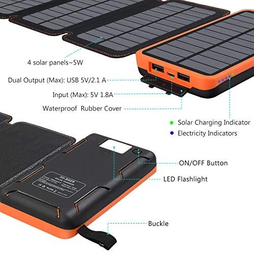 ADDTOP Solar Power Bank 25000mAh, Solar Ladegerät mit 4 Sonnenkollektoren Hohe Kapazität Tragbare 