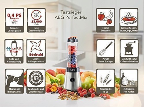 AEG PerfectMix SB 2400 Mini Mixer / Smoothiemaker mit 0,4 PS-Power-Motor (bis zu 23.000 U/min, 4 Ede