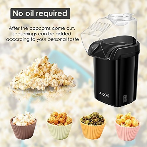 Aicok Popcornmaschine, 1200W Heißluft Popcorn Maker, Öl ist nicht notwendig, Weites-Kaliber-Design