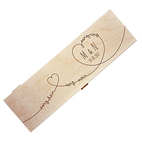 AMAVEL Weinkiste aus Holz mit Gravur, Ewige Liebe, Personalisiert mit Initialen und Datum, Herzmotiv