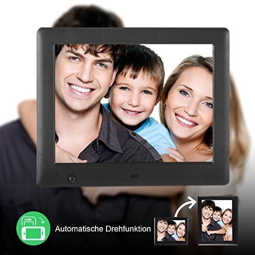 Apzka 8 Zoll HD Digitaler Bilderrahmen mit Bewegungssensoren, MP3- und Video-Wiedergabe mit Autodreh