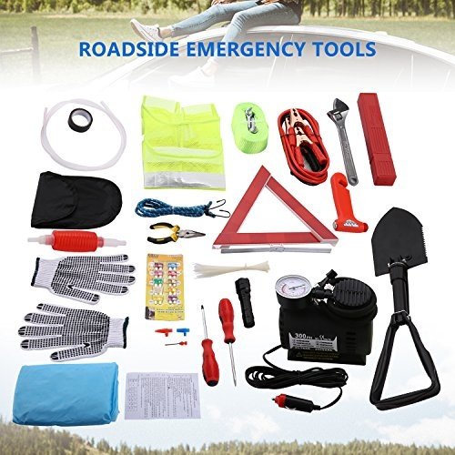 Auto Emergency Kit, Multifunktionale Pannenhilfe Auto Notfall-Kit mit Starthilfekabel, Werkzeugtasch