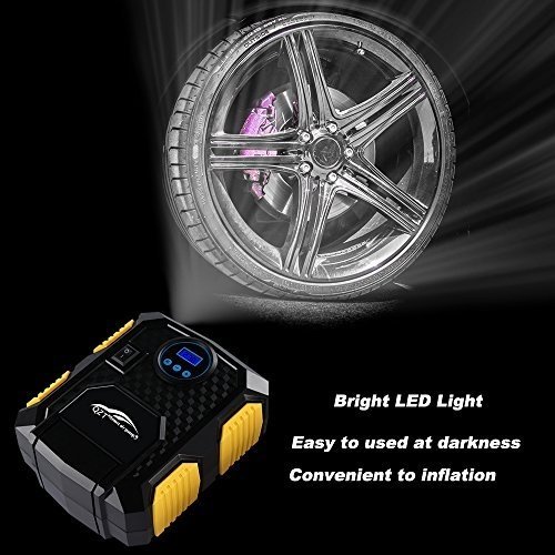 Auto-Luftpumpe,QZT Tragbare Auto reifenpumpe mit LED-Licht und Digital-Manometer. 3 Ventiladapter, 3