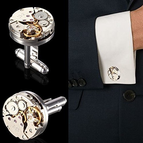 Baban Cufflinks Ein Paal Rund Herren Manschettenknöpfe Steampunk Uhrwerk Uhr Bewegung Watch Movemen