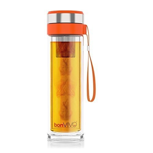 bonvivo® Vitalitea Glas-Trinkflasche Für Smoothies Und Tee, Mit Thermo-Funktion Und Tea-Filter, 0,