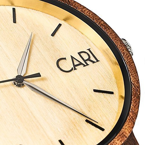 Cari Herren Holz Armbanduhr Havanna Walnussholz Braun mit Schweizer Uhrwerk HA-060356