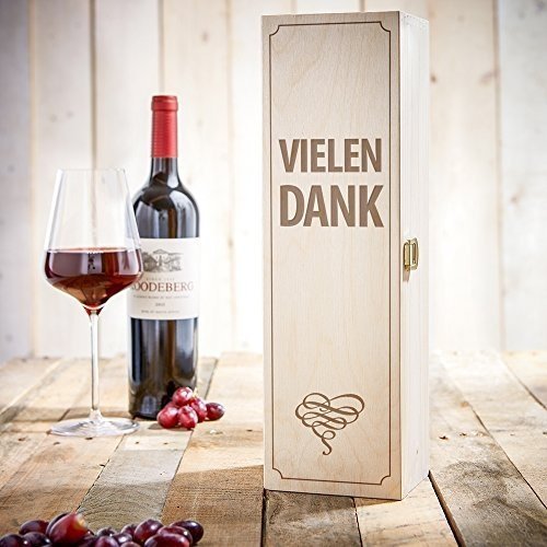 Casa Vivente Weinbox aus Holz mit Gravur – Vielen Dank – Standard – Weinkiste als Geschenkidee
