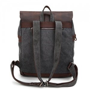 DoubleMay Unisex Damen Herren Vintage Retro Canvas Leder Rucksack Backpack Schultasche Reisetasche D