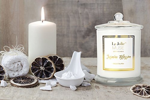 Duftkerze im Glas Jasmin Duft 100% Sojawachs groß Aromatherapie Kerze 55Std Geschenkbox