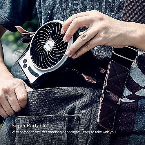 EasyAcc Mini Desktop USB Ventilator Personal Fan mit 2600 mAh aufladbarer Batterie Akku LED-Licht Be