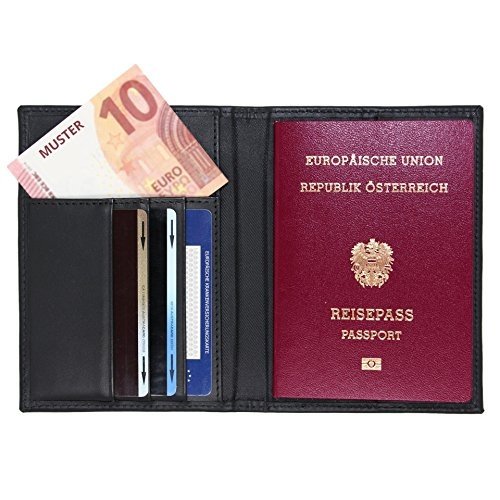 Echt Leder Reisepass-Hülle mit RFID Schutz - Reisepass-Etui als Schutzhülle für drei Scheckkarten