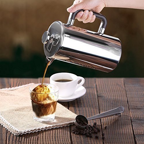 Ecooe Doppelwandiger French Press 1L Kaffeebereiter Edelstahl Kaffeekanne