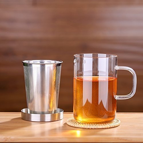 Ecooe Glas Tasse mit Metallsieb Teeglas Teebecher aus Borosilikat Teetasse 500ml (Volle Kapazität)