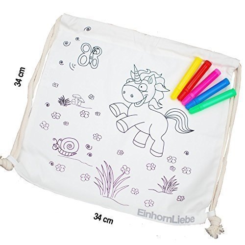 EinhornLiebe Rucksack zum selber bemalen inkl. 5 Stifte 34x34cm Farbe: Natur