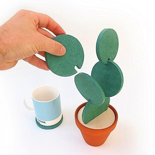 ELINKUME Set von 6 Kaktus Becher/Kaffee/Tee Coasters Untersetzer mit Blumen Topf Halter Tisch Dekora