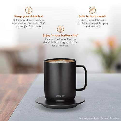 Ember Smarte Kaffeetasse, Temperatur, 1 Std. Batterielaufzeit, App-gesteuerte Kaffeetasse, Keramik, 