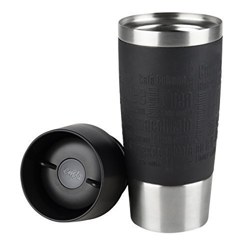 Emsa 513361 Isolierbecher, Mobil genießen, 360 ml, Quick Press Verschluss, Travel Mug, schwarz