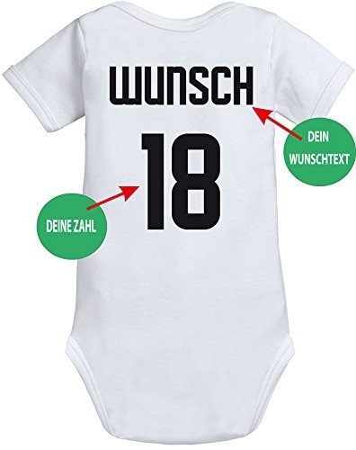 EZYshirt WM 2018 Deutschland | WM Sternchen | M 03 | Wunschname und Nummer Baby Body Kurzarm Bio Bau