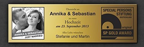 Goldene Schallplatte zur Hochzeit – Urkunde - Personalisiert mit Namen, Datum und Foto - Fotodruck