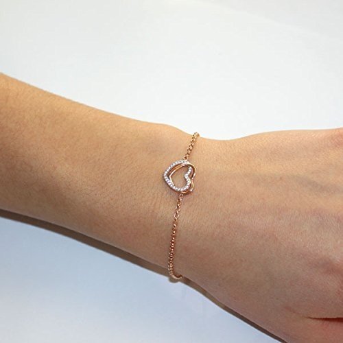 Goldmaid Damen-Armband Herz 925 Sterlingsilber rot vergoldet weiße Zirkonia Rosegold Silber Bicolor