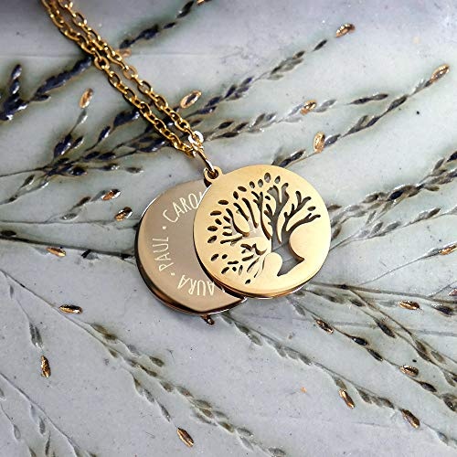 Gravado Kette Gold mit Kreis und Lebensbaum, Personalisiert mit Namen