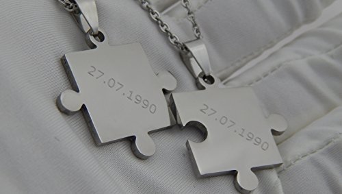 Gravierte Puzzle Kette mit Wunsch Gravur Partner-ketten aus Edelstahl in silber Puzzle-Teil Anhänge