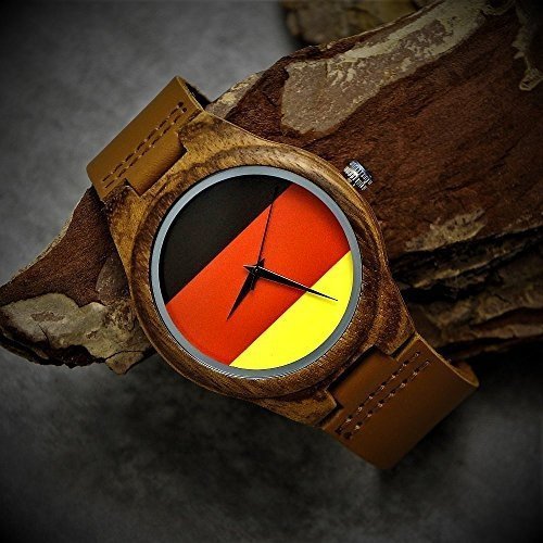 Handgefertigte Holzwerk Germany® Designer Herren Deutschland Flagge Uhr Damen Uhr Öko Natur Holz F