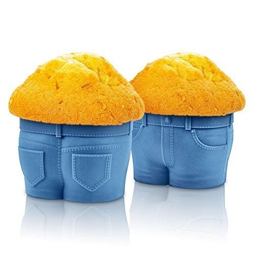 HC-Handel 919449 4er Set Muffinform Jeans aus Silikon 6 cm blau