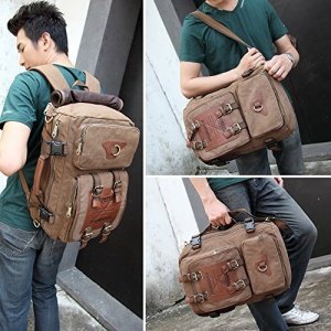 KAUKKO Leinwand Vintage Laptop Umhängetasche Herren Wandern Outdoor Rucksack Fit to 13-14 Inches mi