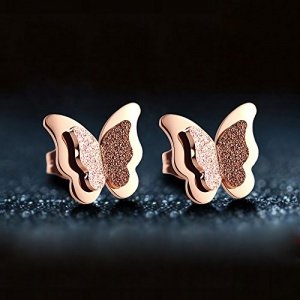 Kim Johanson Edelstahl Damen Schmuckset "Schmetterling" Halskette mit Anhänger & Ohrringe in Roség