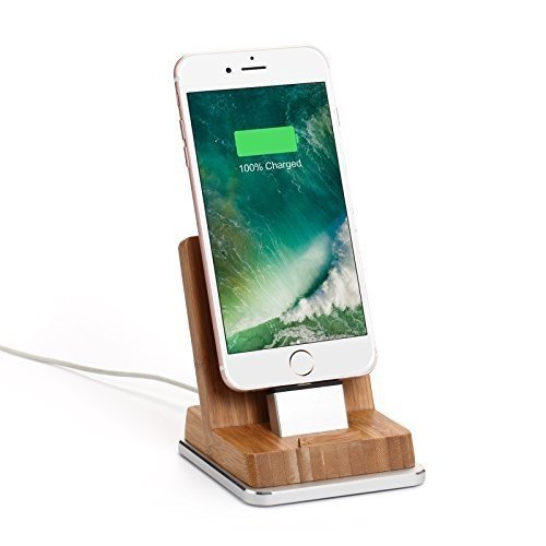 Komost Bambus iPhone Dockingstation, Ladestation stehen mit Aluminium Basis für iPhone 8 Plus / 8, 